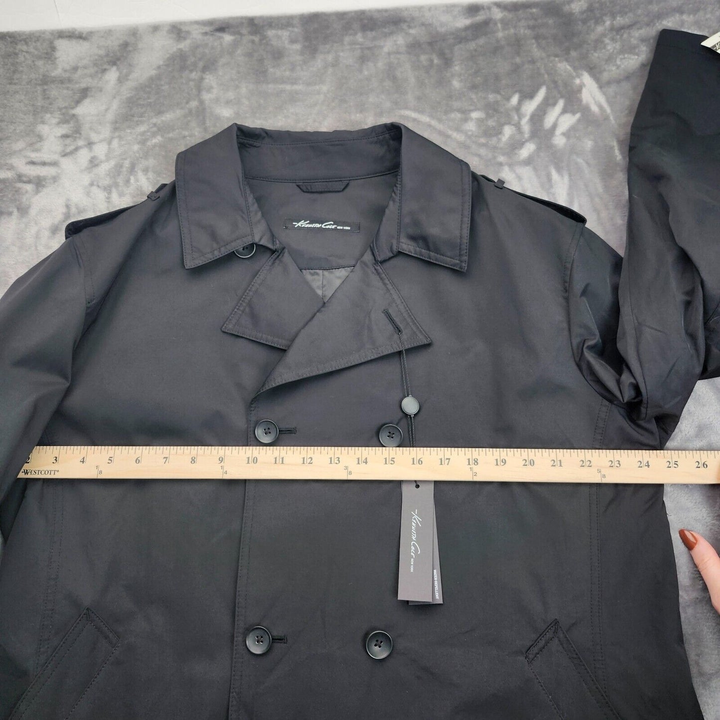 NWT Kenneth Cole NY Mens Rain Jacket Trench Coat Rado Black size 46 Regular