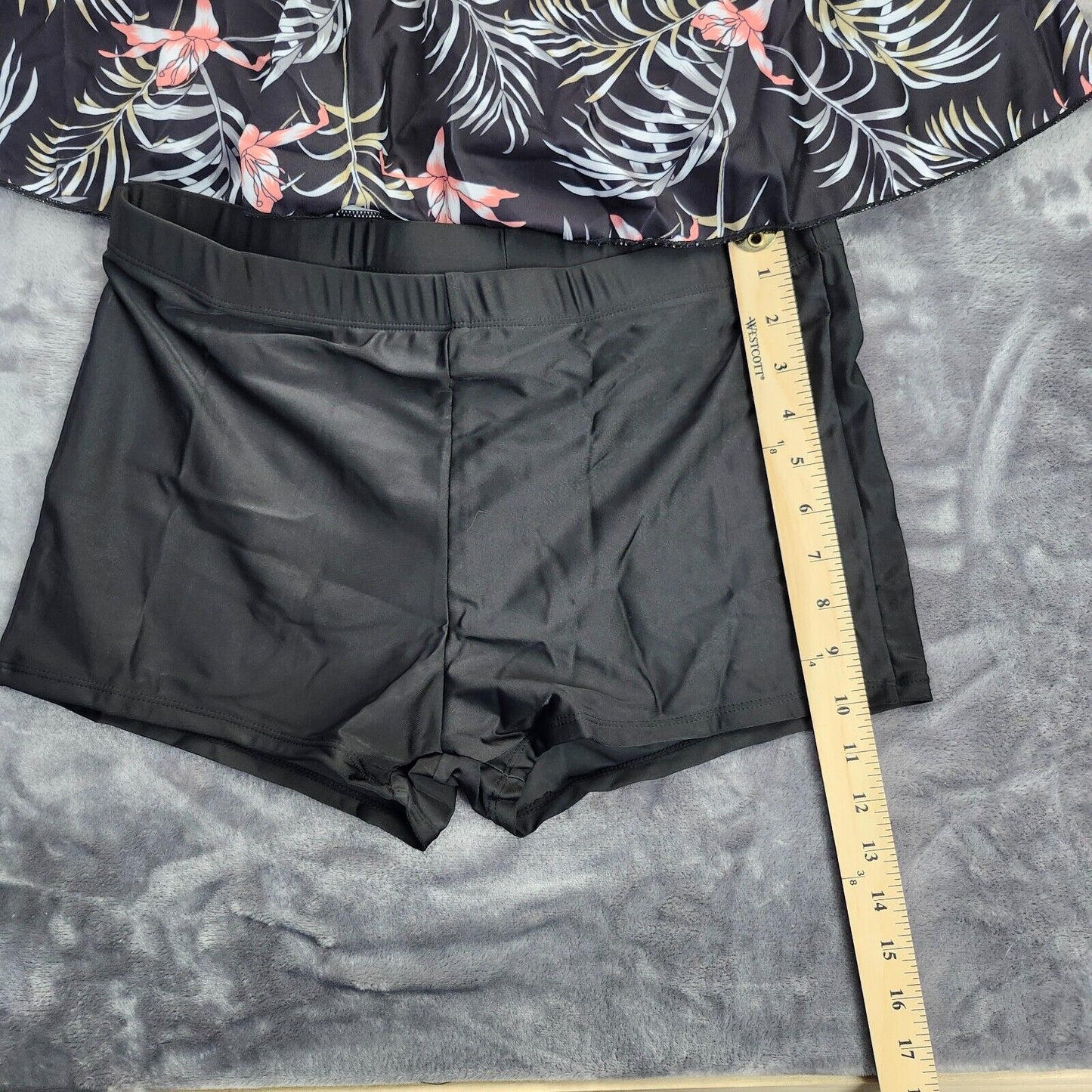 2Pcs Women Swimwear Flower Print Scoop Neck Padded Tank Tops + Swim Shorts 2XL