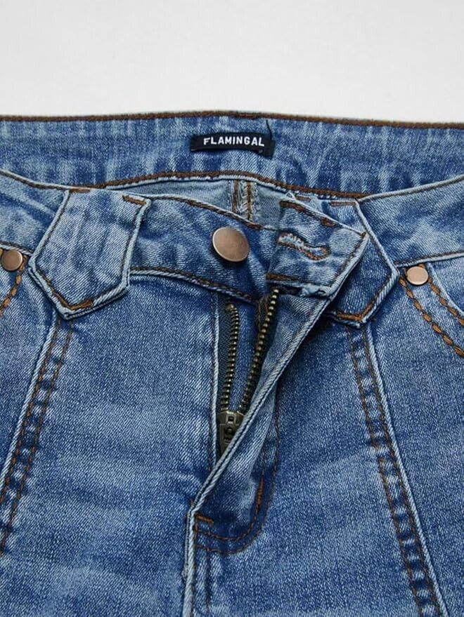 Flamingals Flared High Rise Casual Wash Wrap Denim Jeans Large