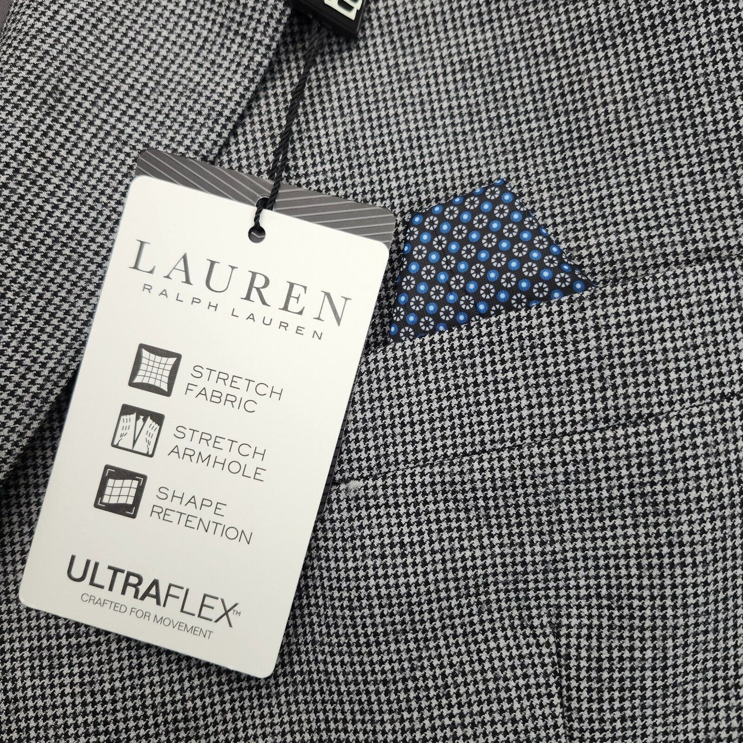 Lauren Ralph Lauren Classic-Fit Wool Suit Jacket Black/White Houndstooth 50L NWT