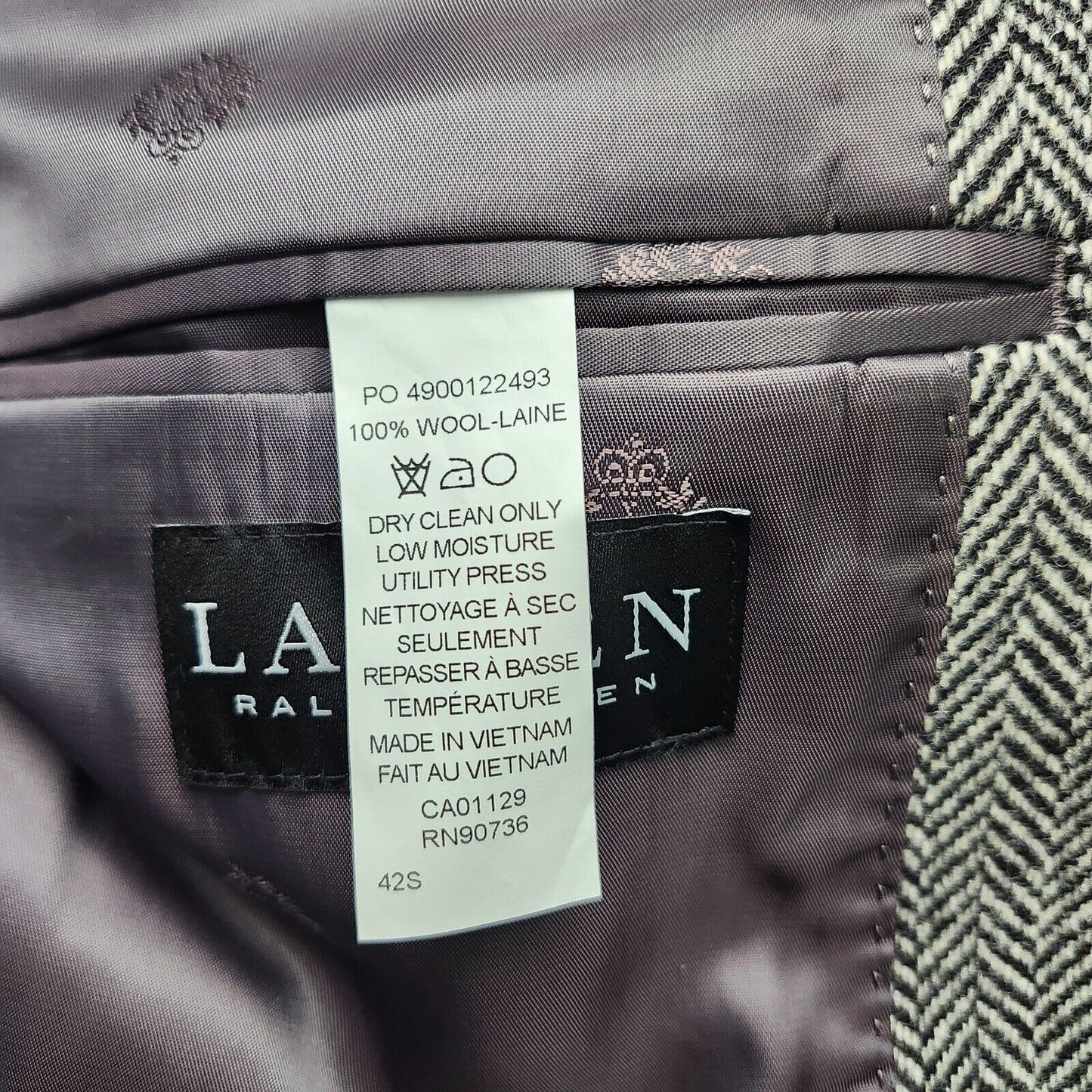 Lauren Ralph Lauren Classic-Fit Wool Suit Jacket Black/White Herringbone 42S NWT