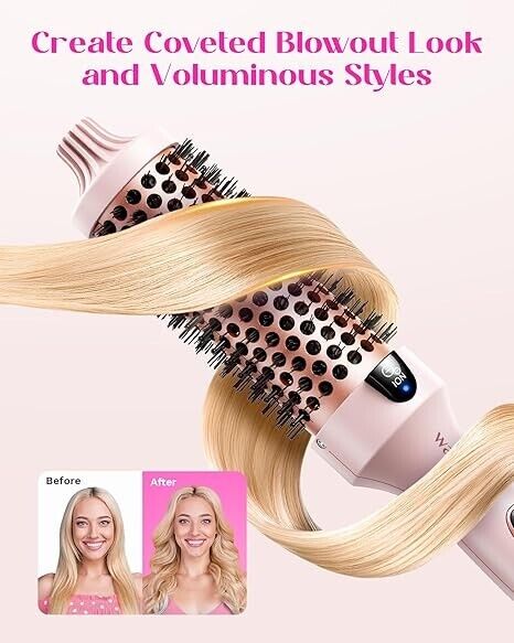 Wavytalk Thermal Brush, 1.5 Inch Blowout Express Ionic Heated Round Brush Pink