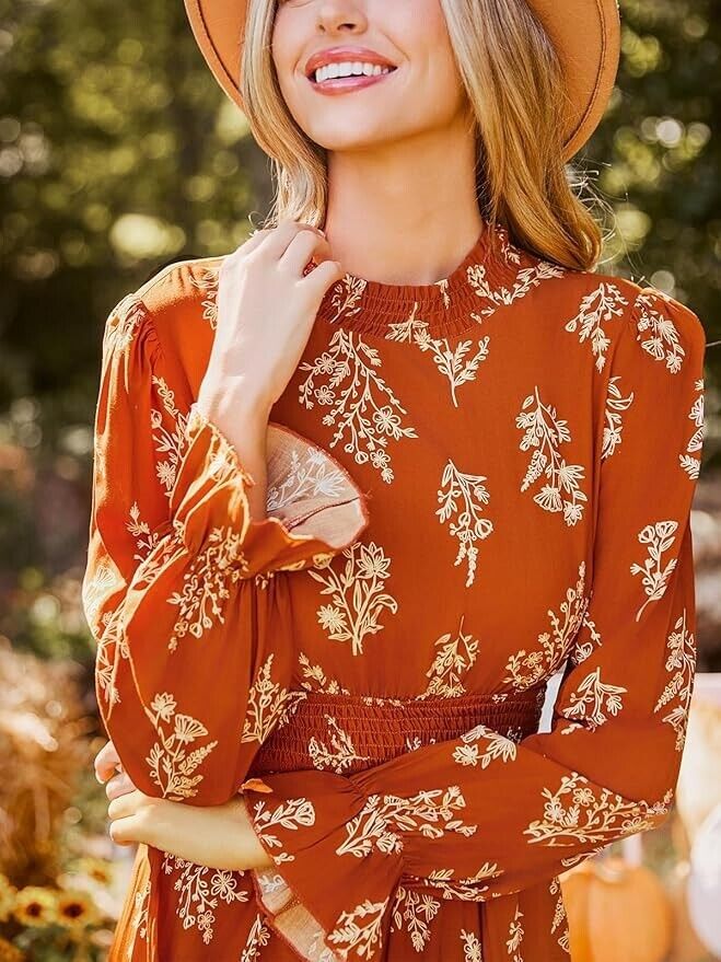 CUPSHE Women's Mock Neck Floral Mini Fall Dress Long Ruffle Sleeve size XL