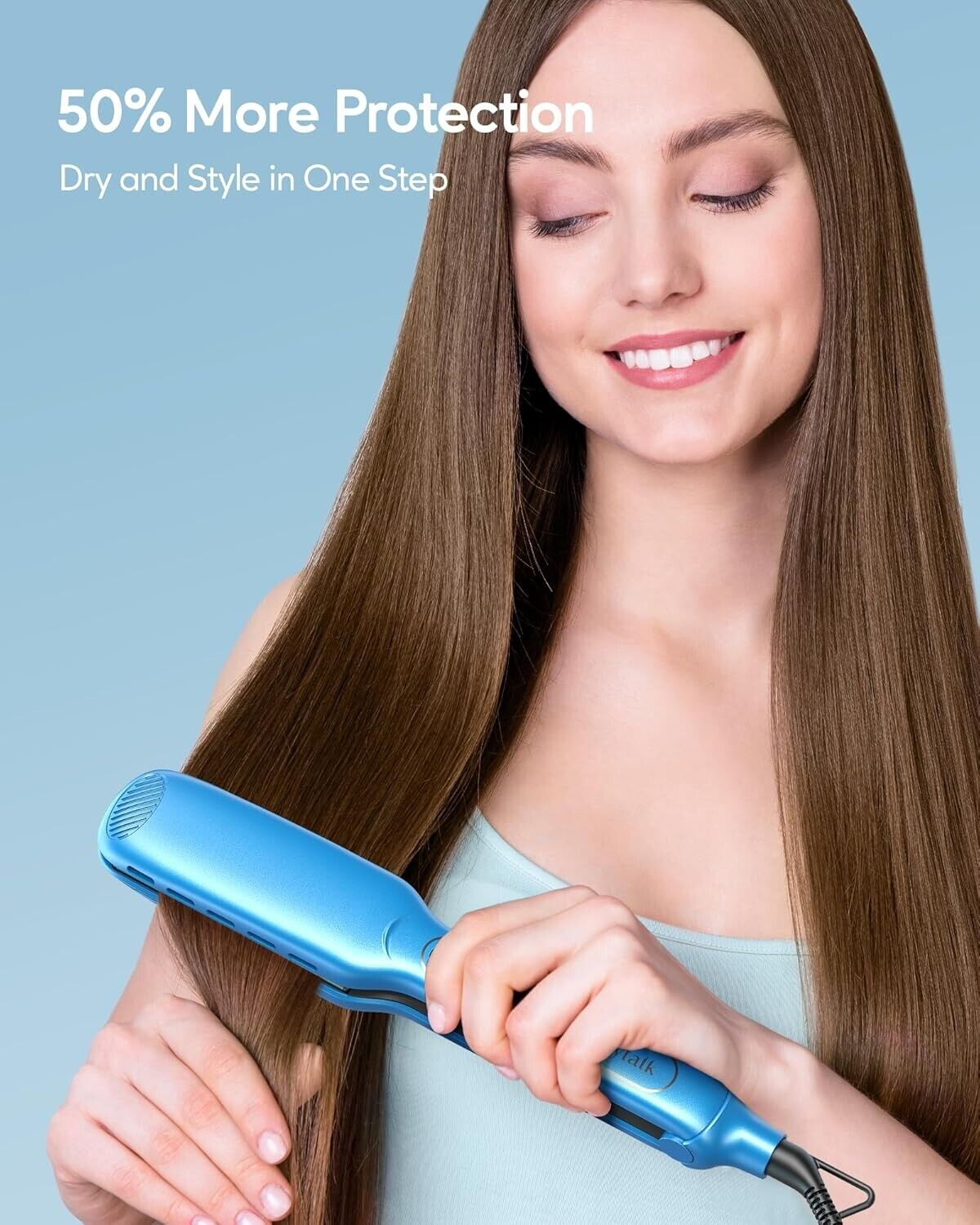 Wavytalk Hair Straightener 1.7 Inch Wide Titanium Wet to Dry Flat Iron Blue