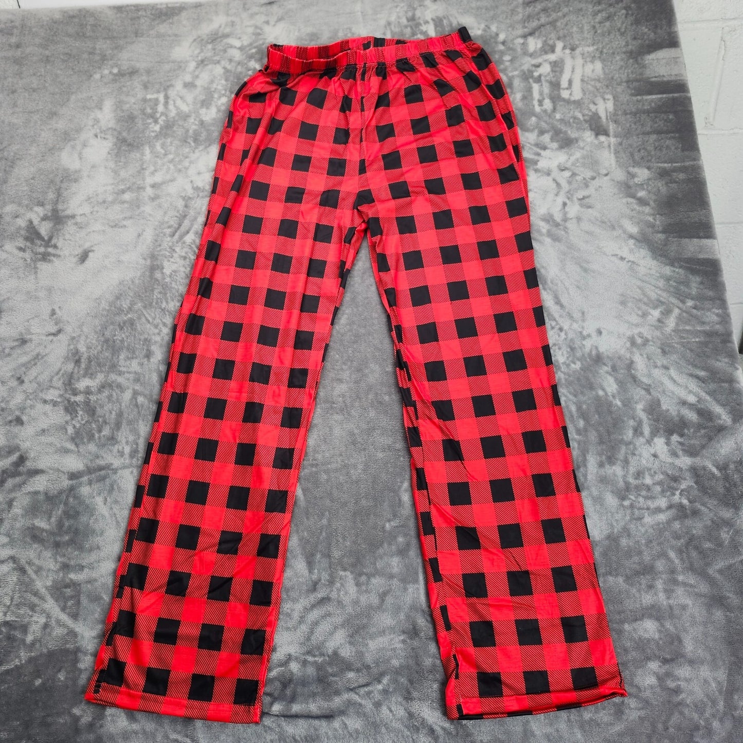 Mens Long Sleeve Blouses Plaid Print Splicing Round Neck Sleepwear set 3XL