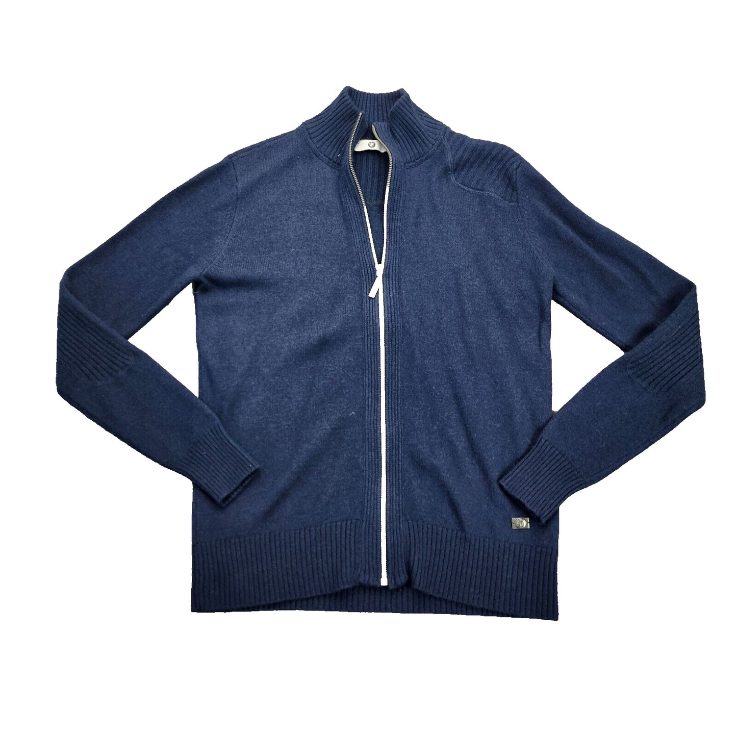 BMW Mens Navy Blue Knit Zipup Sweater Size Small
