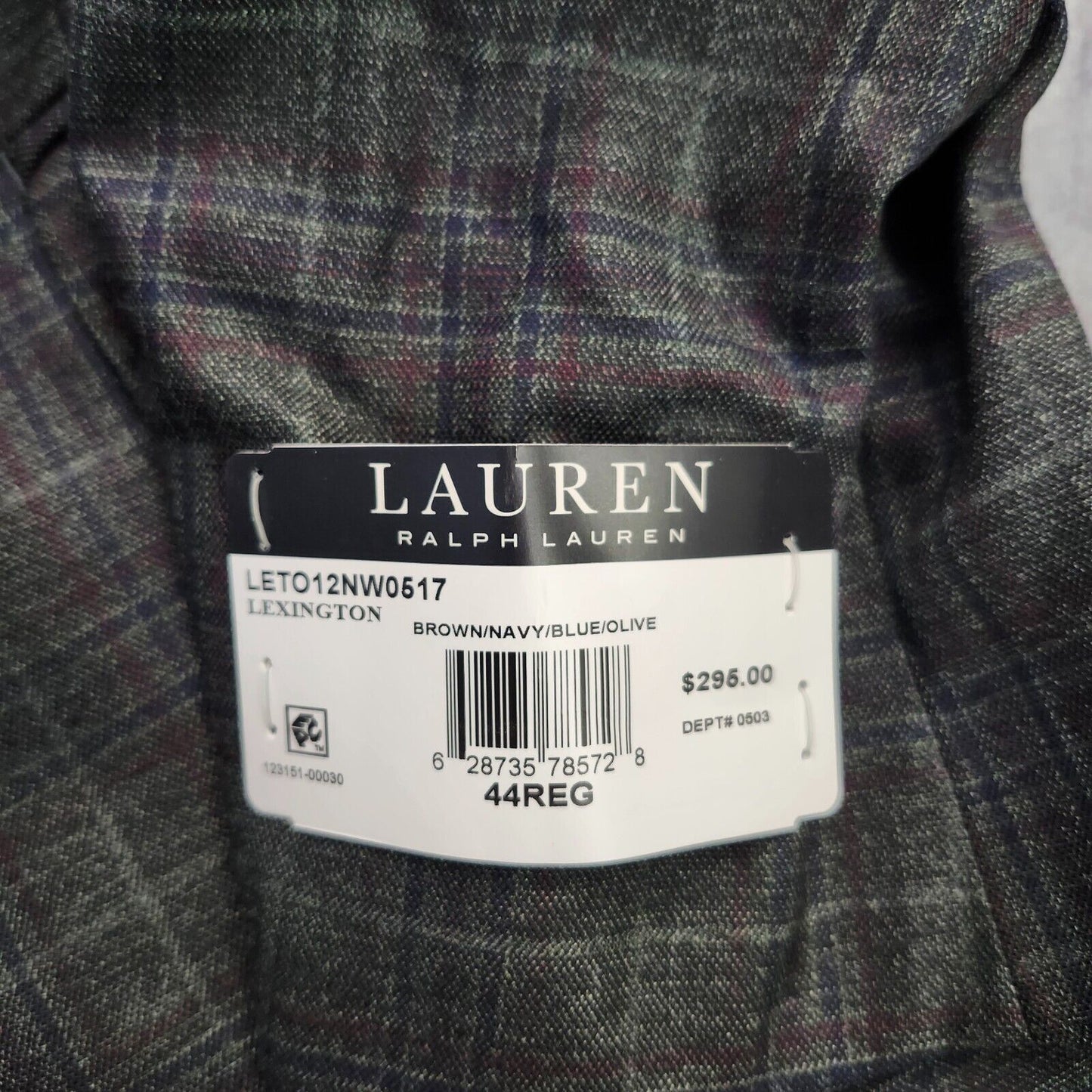 Lauren Ralph Lauren Polyester Green Plaid Suit Jacket Blazer 44R NWT