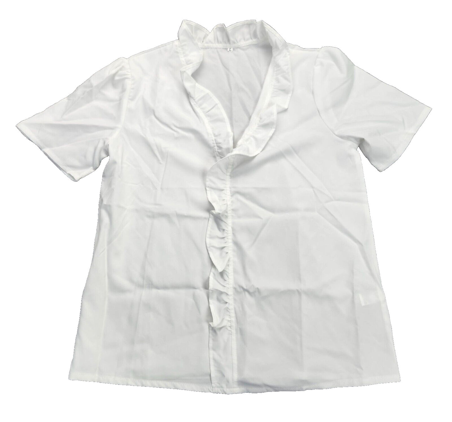 Womens Ruffle Short Sleeve Blouse V-Neck Tunic Shirts Large