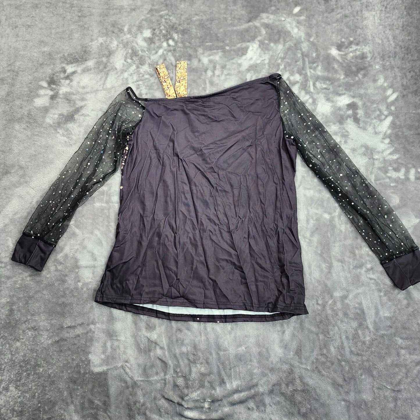 Womens Tops Sequin Print Mesh Long Sleeve Cold Shoulder Small