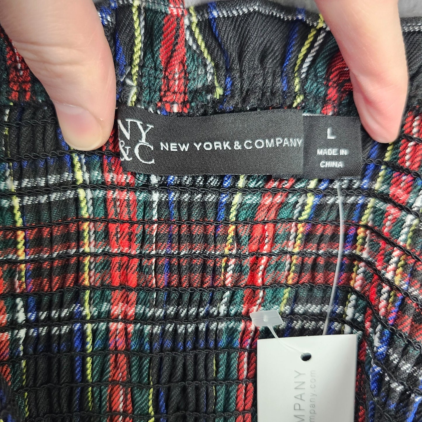 New York & Company Womens Ruffle Sleeve Tartan Smocked Dress sz Large