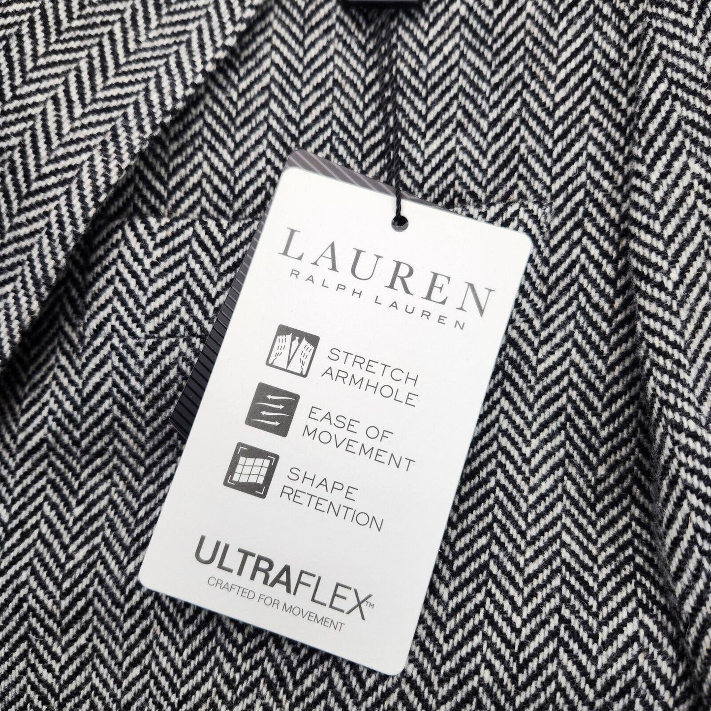 Lauren Ralph Lauren Classic-Fit Wool Suit Jacket Black/White Herringbone 44R NWT