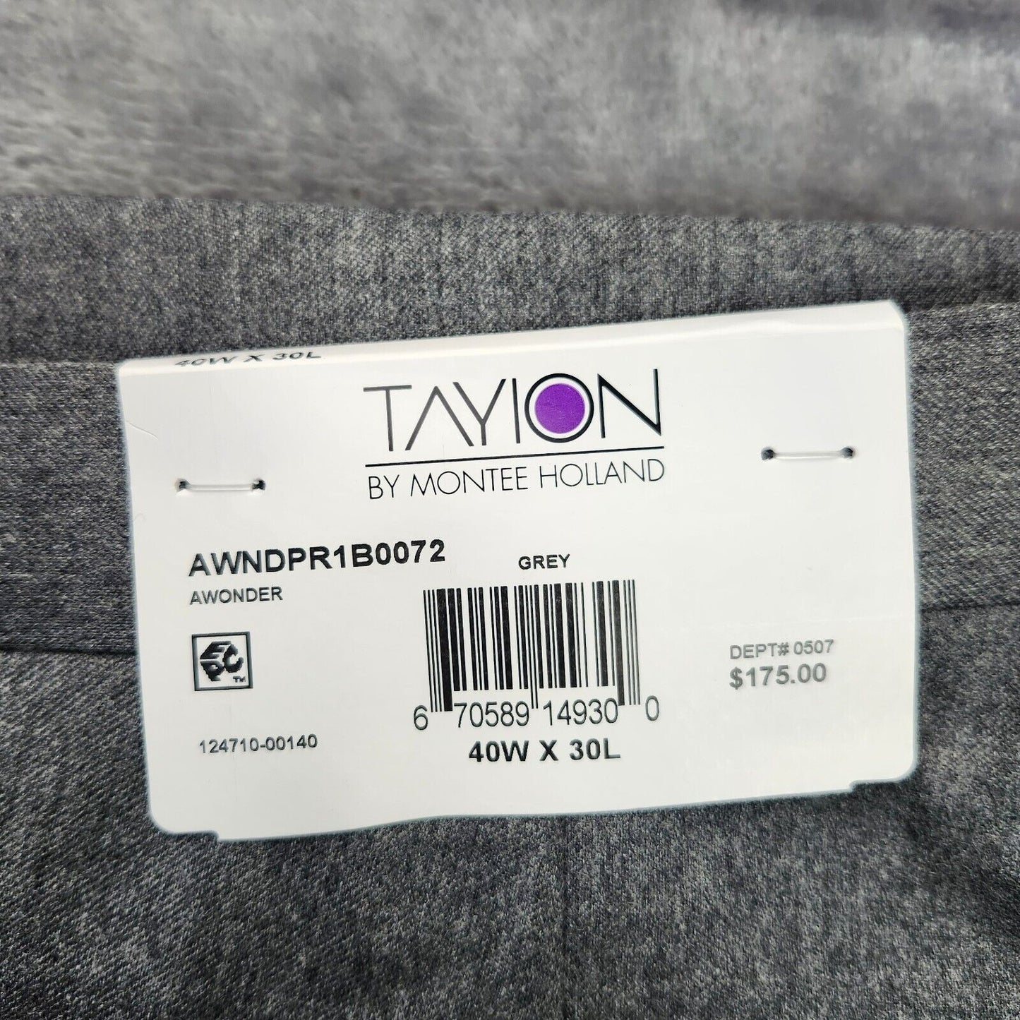 Tayion By Montee Holland Mens Classic-Fit Wool-Blend Dress Pants 40W x 30L Grey