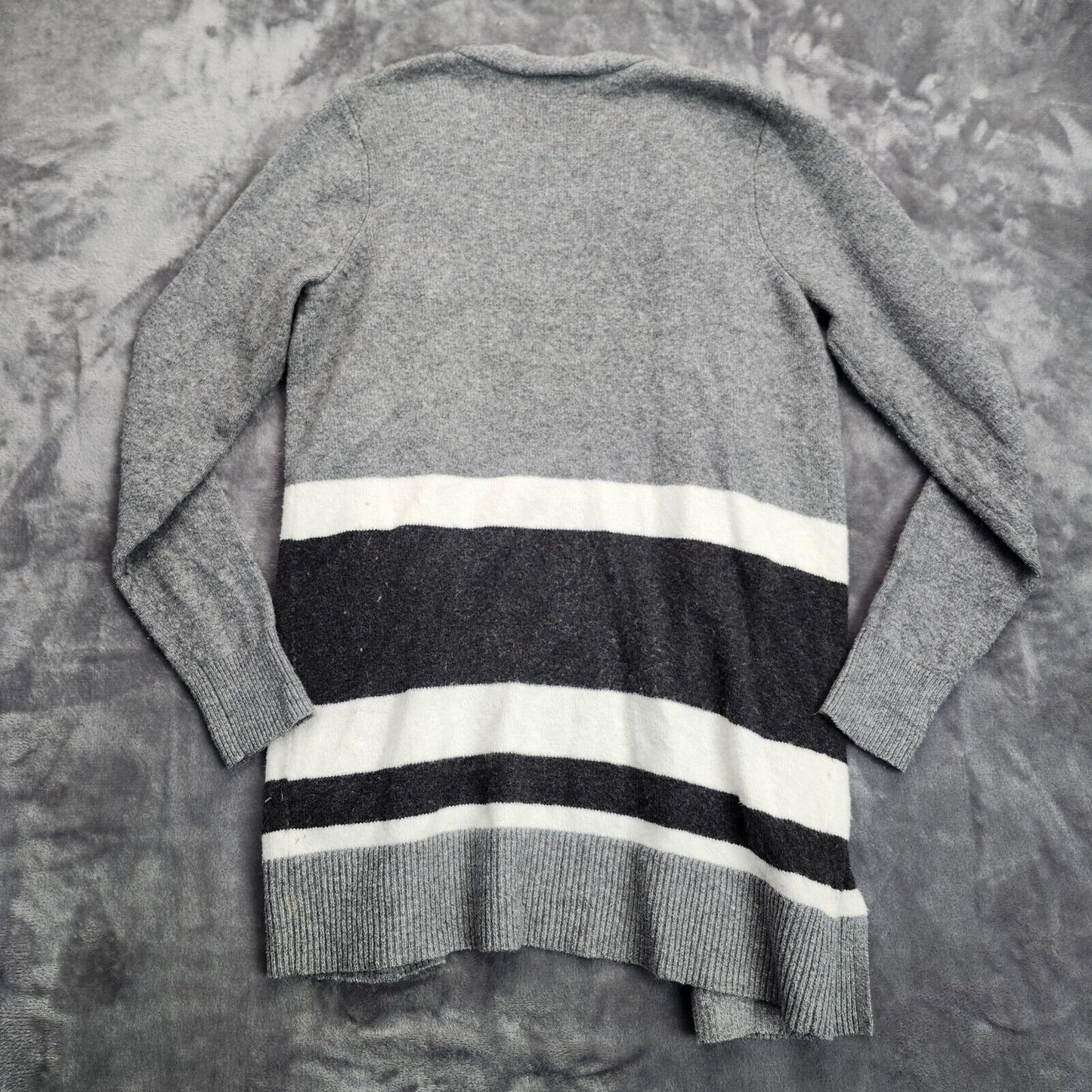 Ann Taylor Loft Womens Gray Open Front Striped Knit Cardigan Sweater Size S
