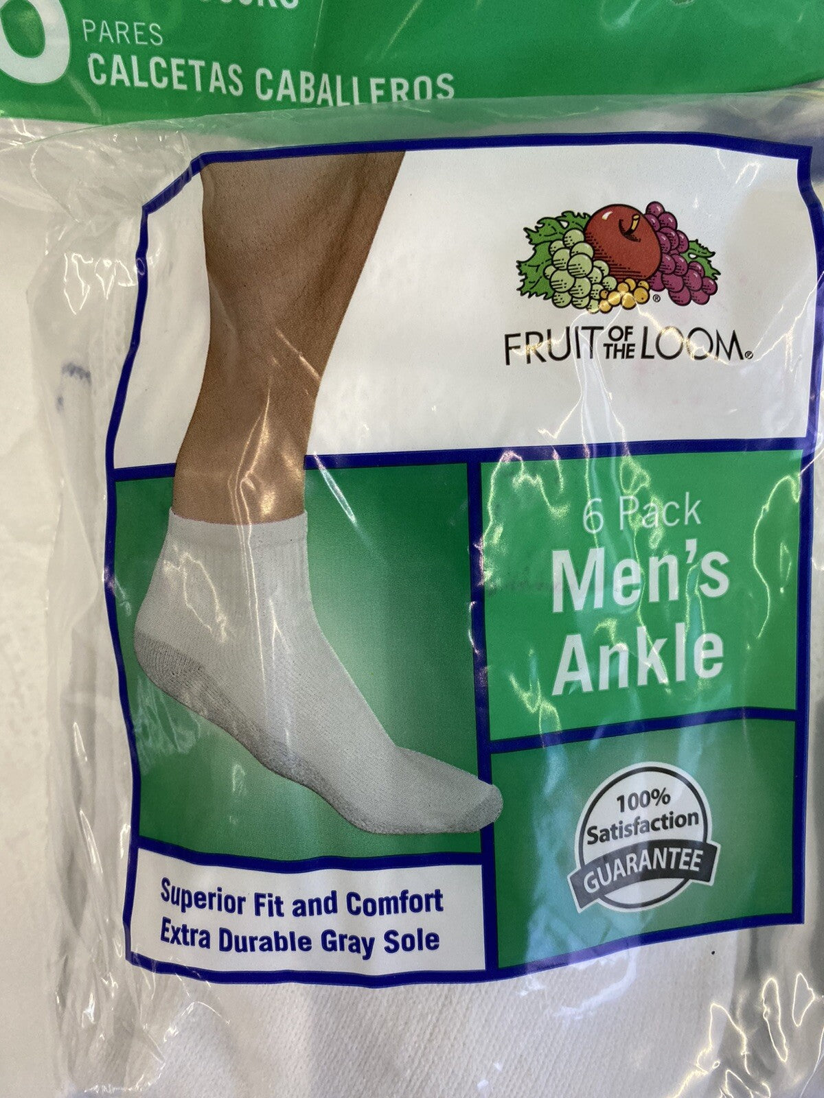 X2 Fruit of the Loom 6 Pack Men's Ankle White Socks Size 6-12 Slightly Imperfect