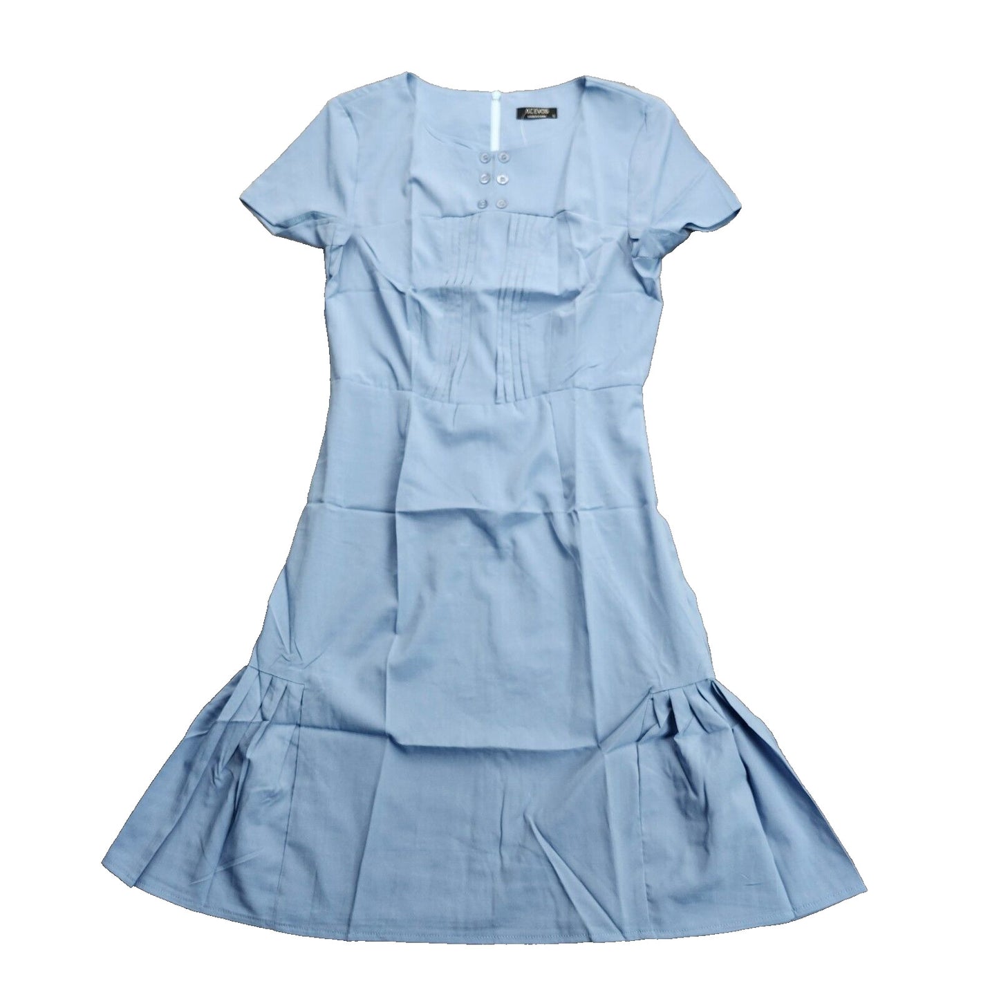 Womens 1950s Vintage Dresses O neck Short-sleeve Stretchy Dress Light Blue Small
