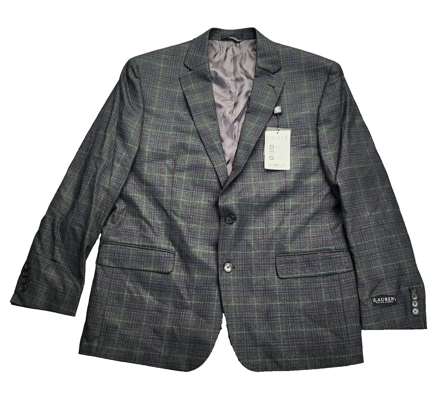Lauren Ralph Lauren Polyester Green Plaid Suit Jacket Blazer 46R NWT