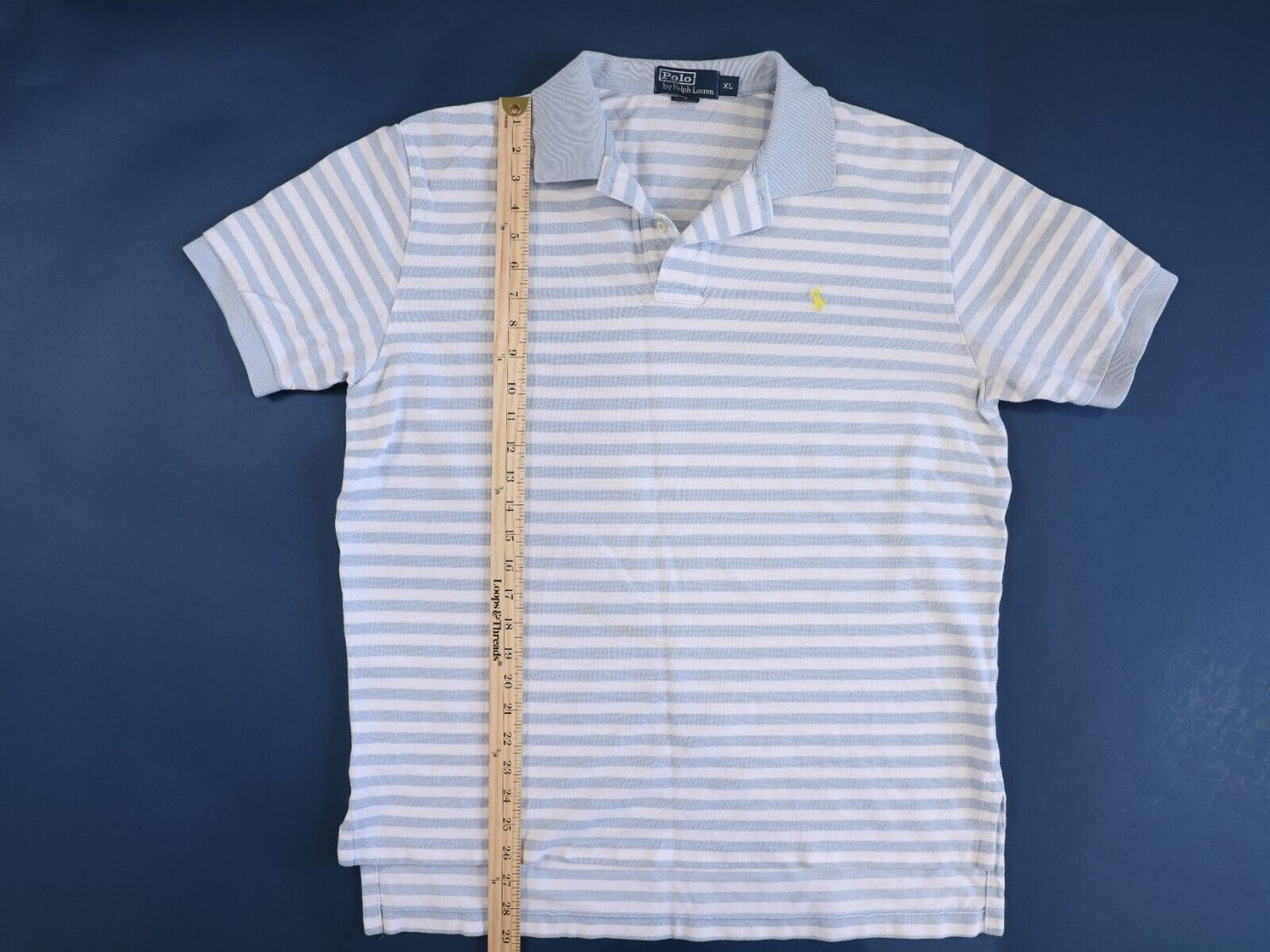 POLO RALPH LAUREN MENS CUSTOM FIT POLO SHIRT XL BLUE STRIPED COTTON
