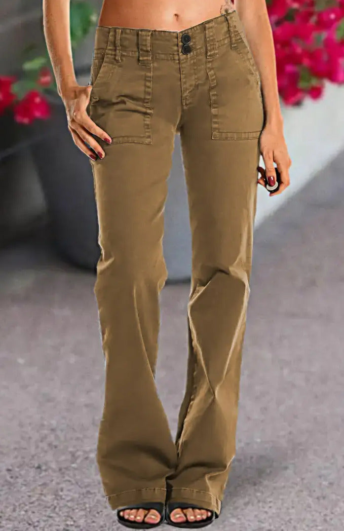 Flamingals Women's Double Button Mid Waist Straight Leg Pants Medium 6/8