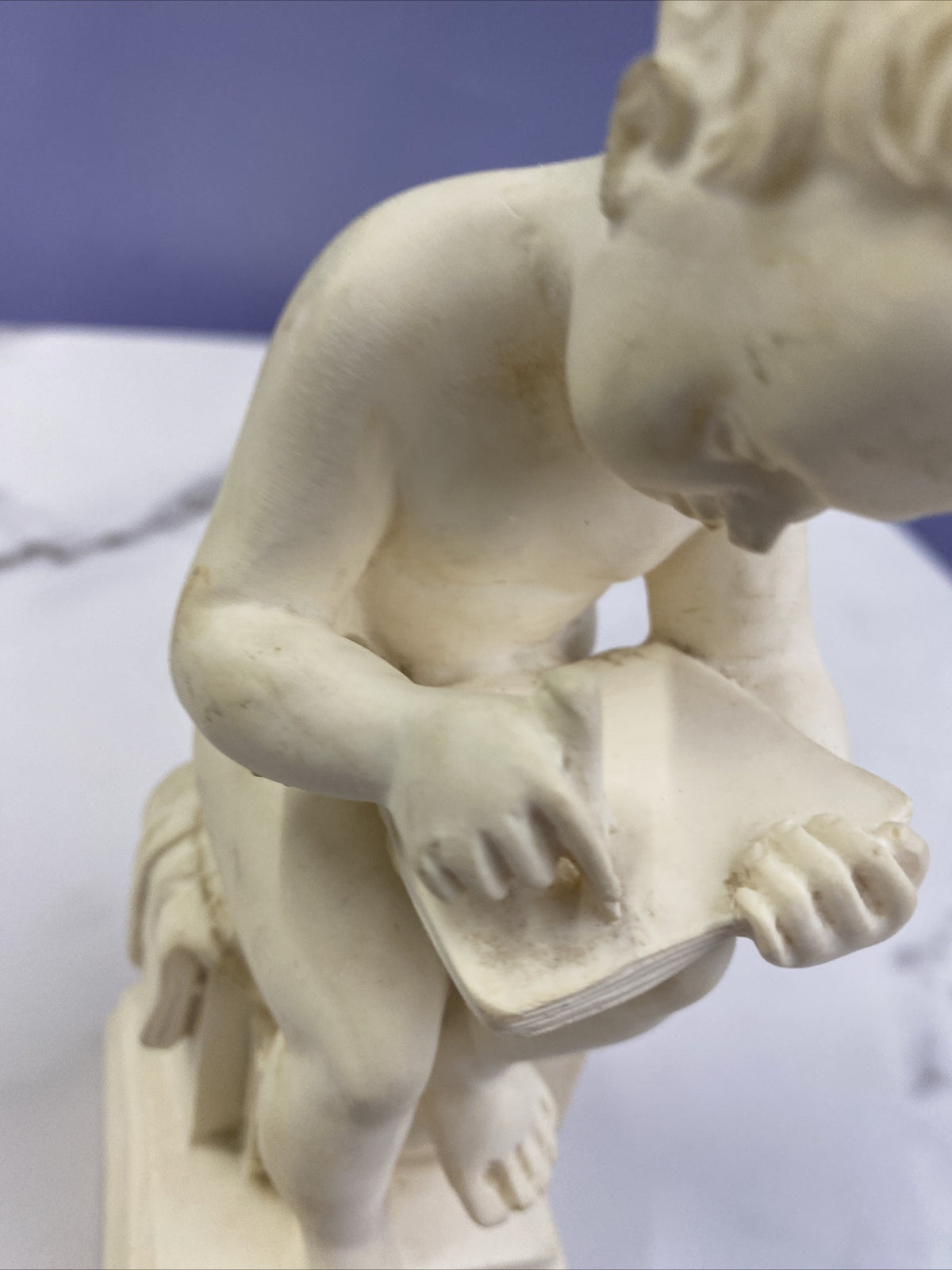Antonio Canova Seated Child Reading Marble Composit Sculpture By Gino Ruggeri