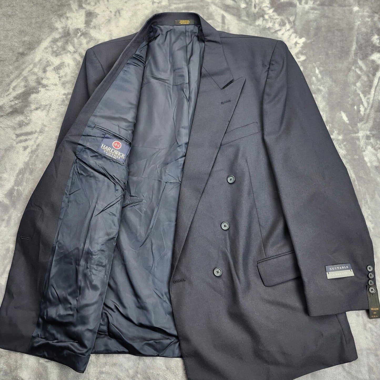 NWT Hardwick Clothes Men's Suit Jacket Black 46 Long Peak Lapel Double Breasted