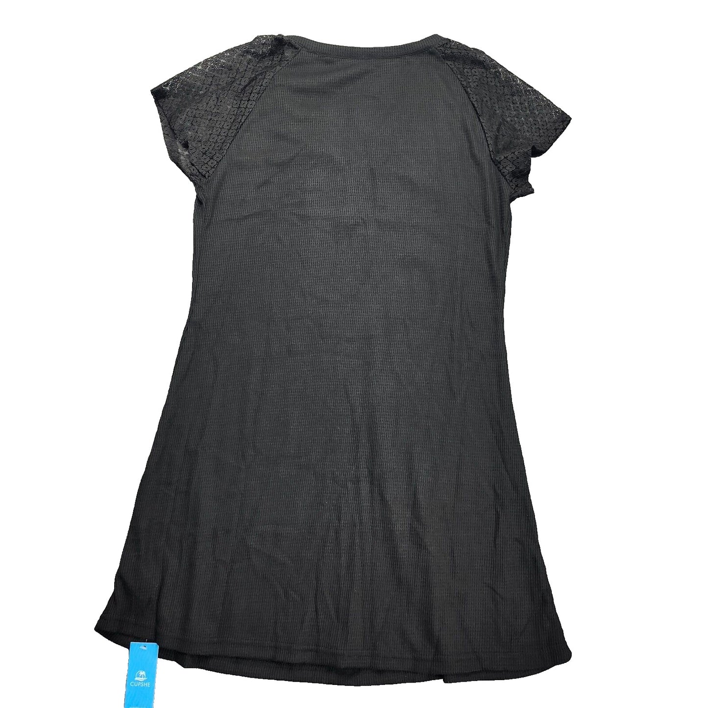 CUPSHE Women's Eyelet Sleeve Ribbed Cover Up Dress Black Size Large