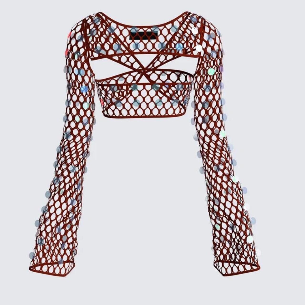 Ellery Maroon Crochet Top by Finesse Women's Burgundy and Red Crop-top XS