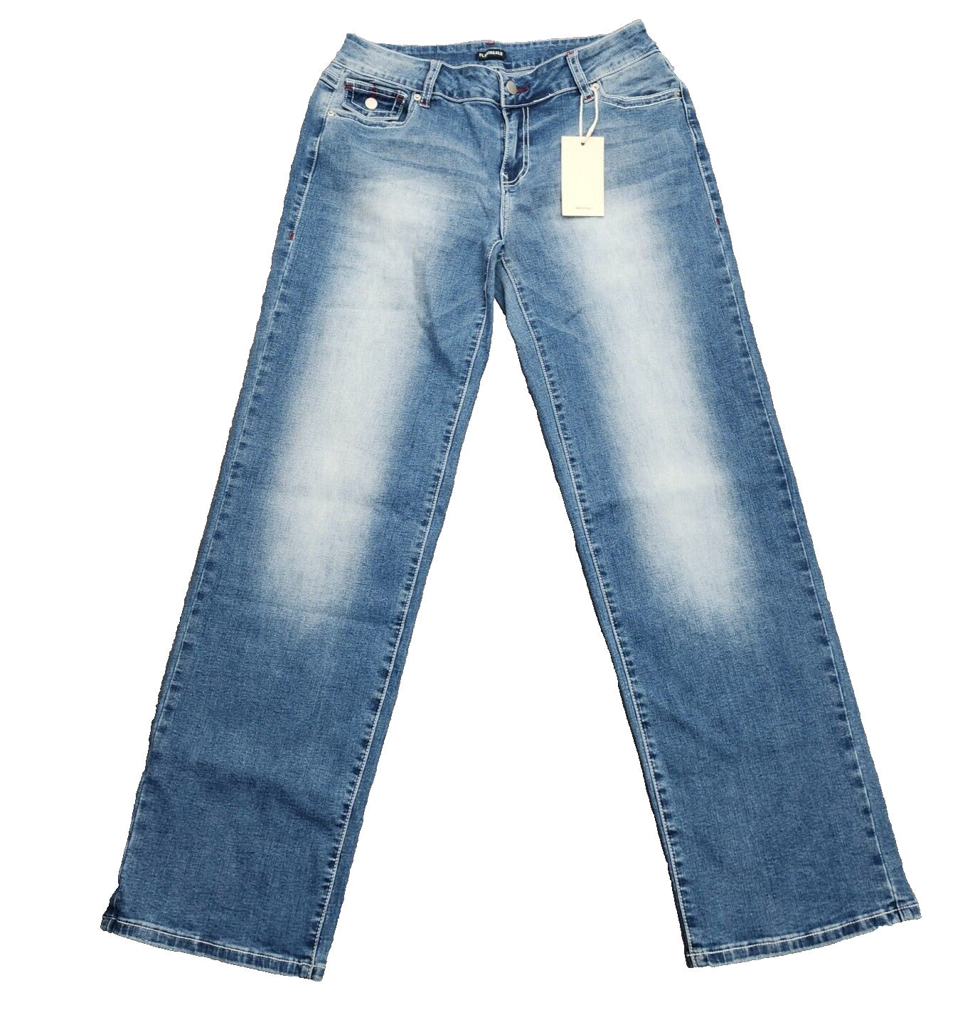 Flamingals Women's Straight Leg Faded Blue Jeans Size Large