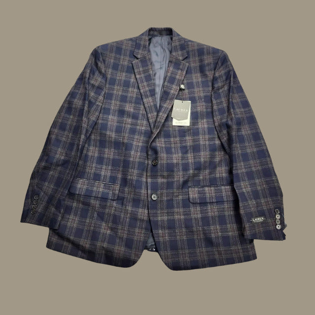 Lauren Ralph Lauren Polyester Blue Plaid Suit Jacket Blazer 50R NWT