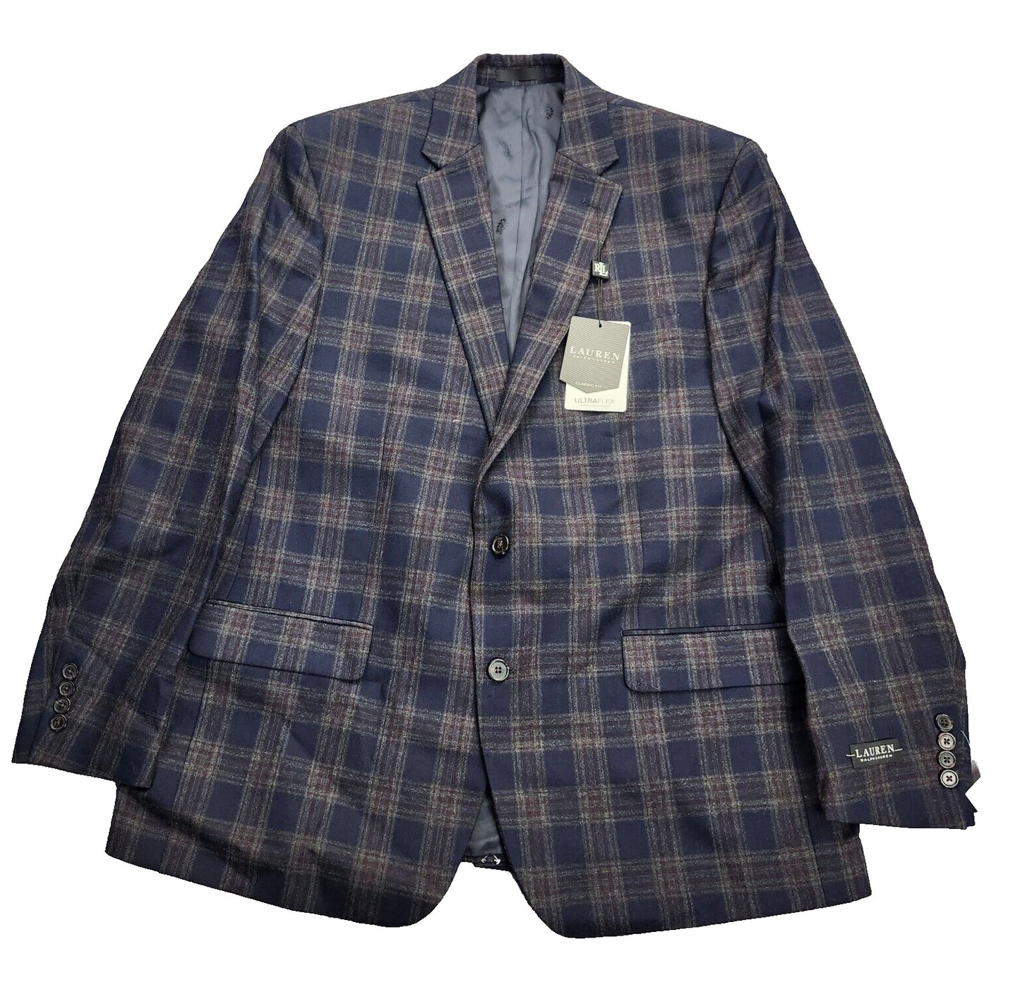 Lauren Ralph Lauren Polyester Blue Plaid Suit Jacket Blazer 46L NWT