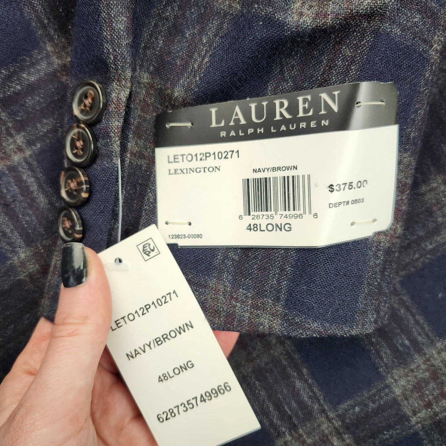 Lauren Ralph Lauren Polyester Blue Plaid Suit Jacket Blazer 48L NWT