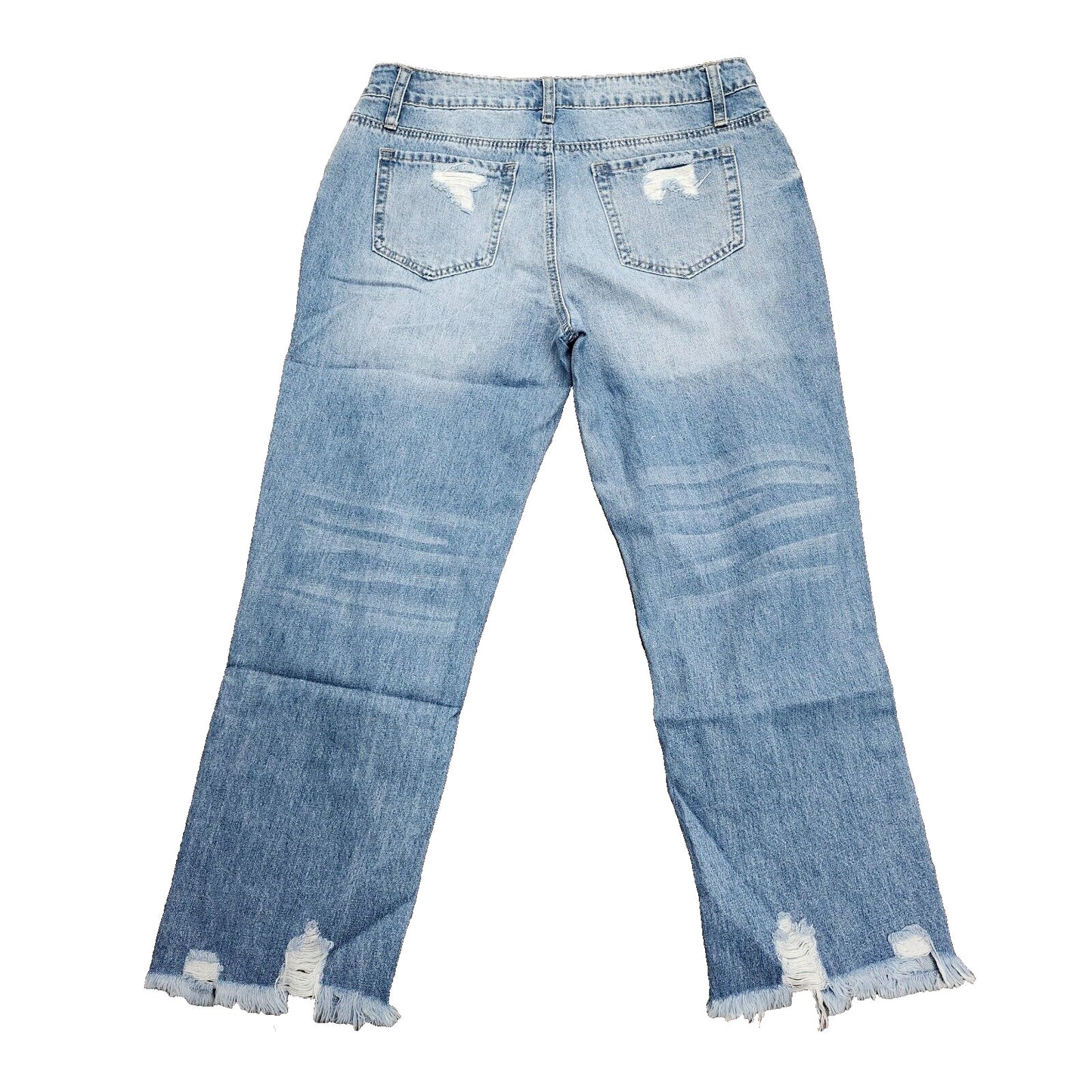 Flamingals Women's Ripped Boyfriend High Waisted Cropped Straight Leg Jeans Med