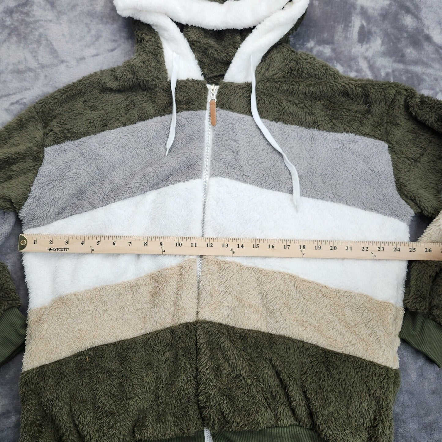 Women Fuzzy Fleece Hoodie Jacket Outwear with Pockets 5XL Green