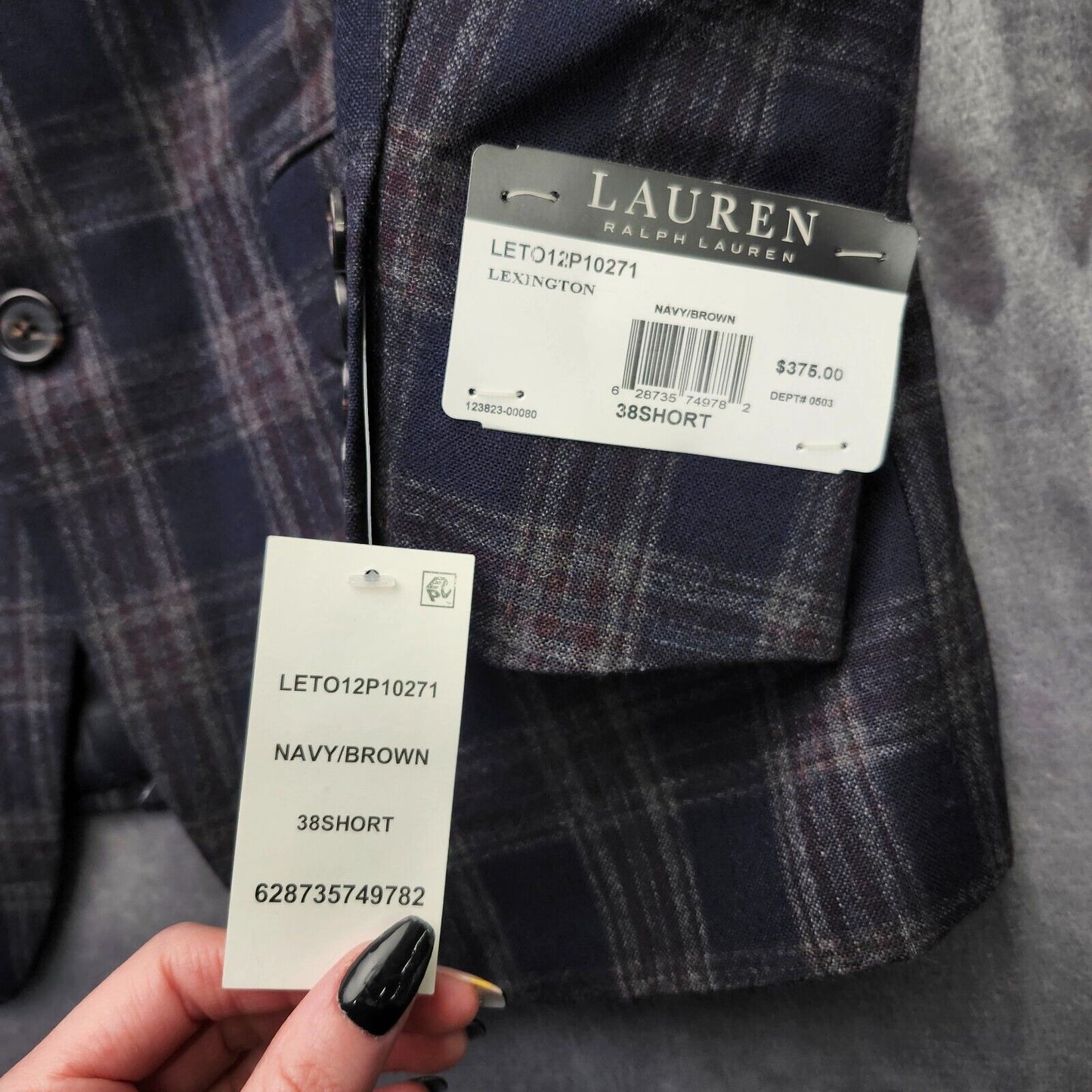 Lauren Ralph Lauren Polyester Blue Plaid Suit Jacket Blazer 38S NWT
