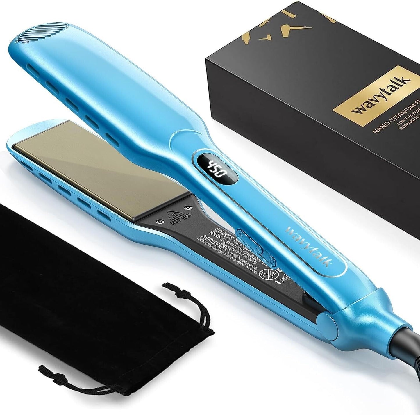 Wavytalk Hair Straightener 1.7 Inch Wide Titanium Wet to Dry Flat Iron Blue