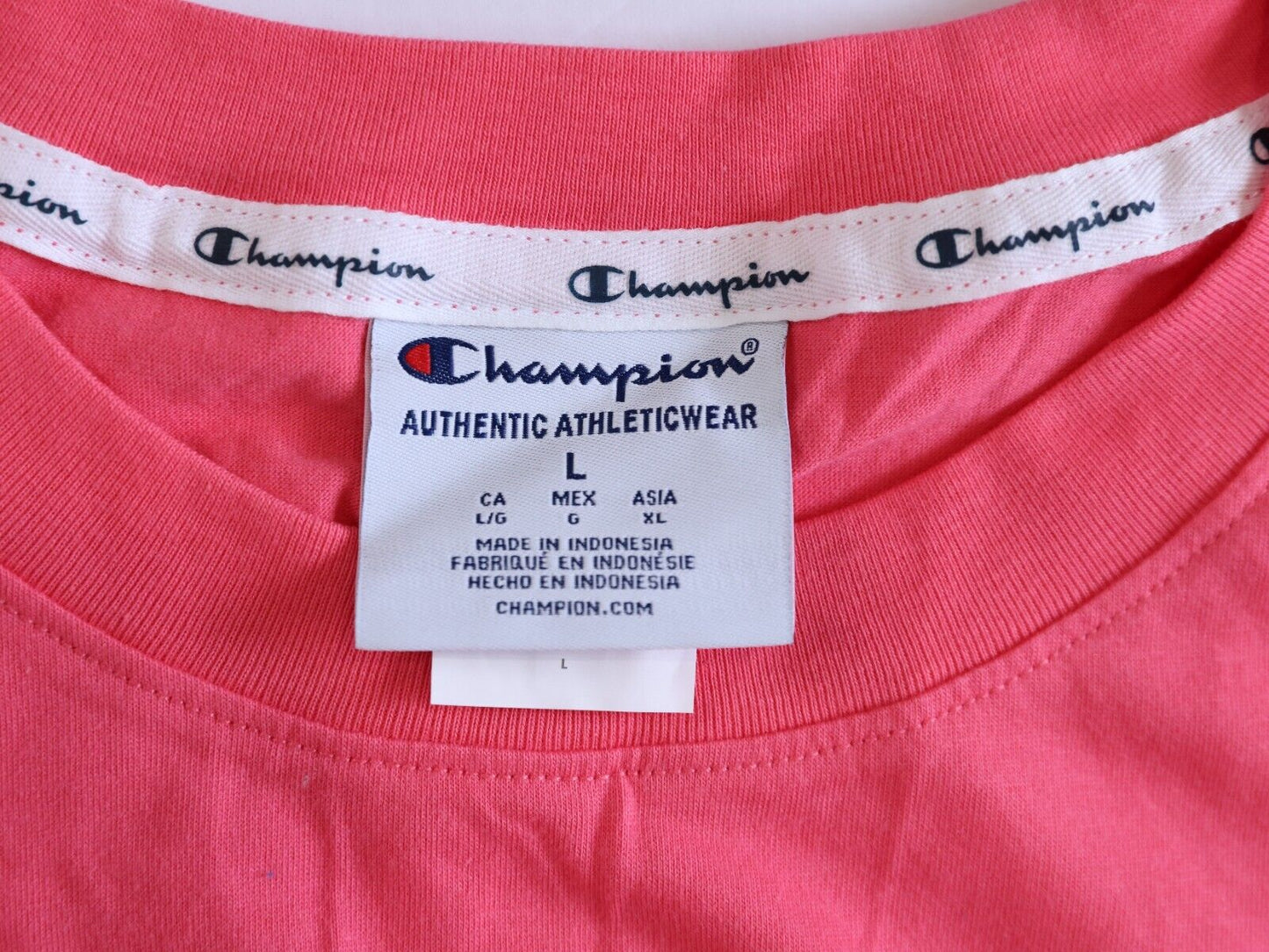NEW Champion Mens Pink and White Tee Shirt Size L