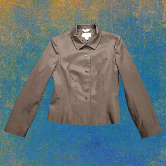 Talbots Petites Women Brown VTG Silk Blend Stretch Preppy Career Office Jacket 2