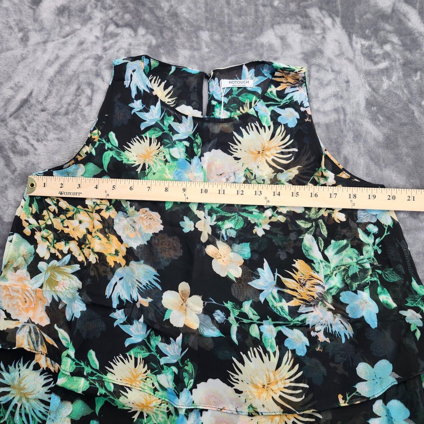 Womens Floral Tank Top 3 Tier Ruffle Blouse Size Large