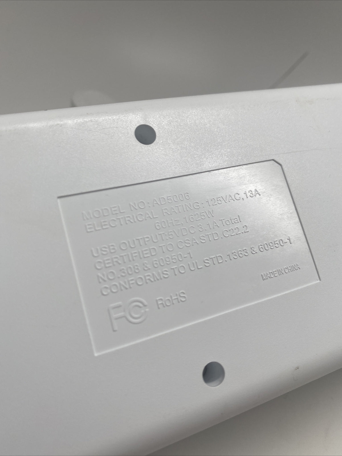 Addtam Surge Protector 6 Outlet 3 USB White