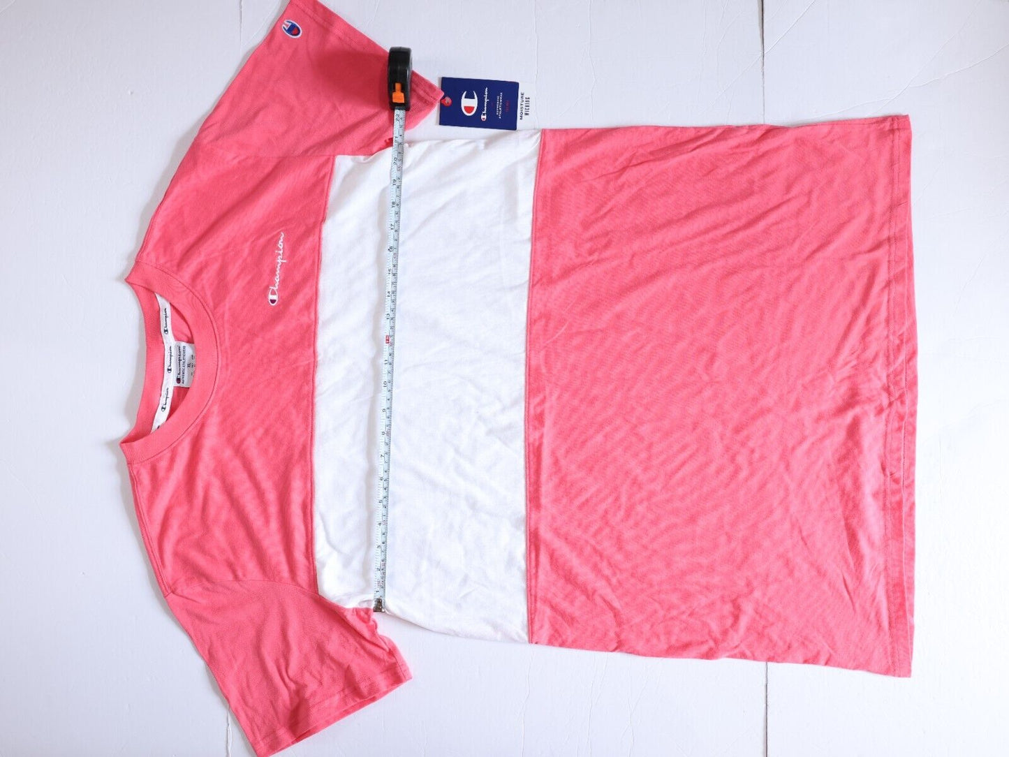 Champion Mens Pink and White Color Block Tee Shirt Size XL