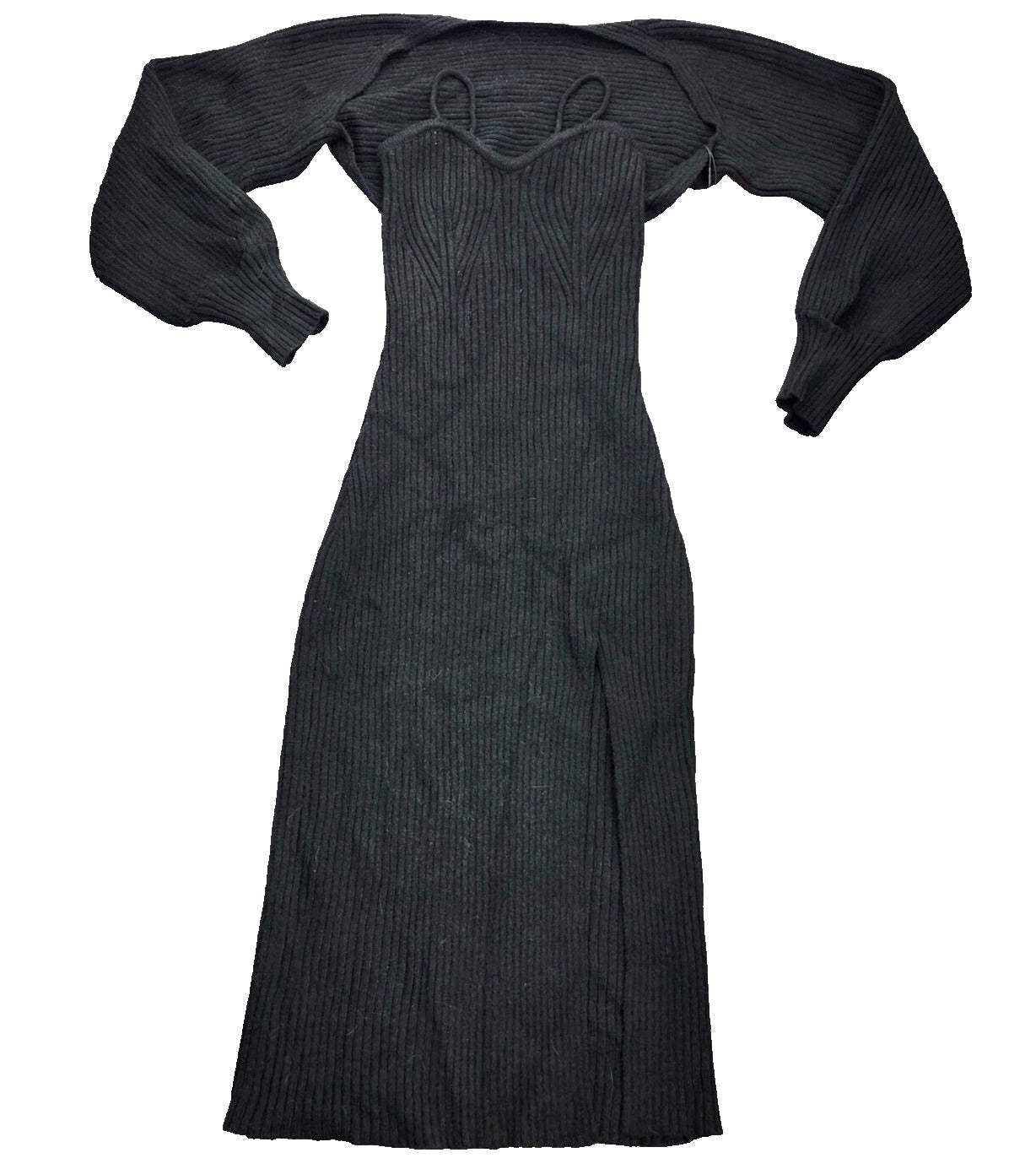 CIDER Womens Knit Solid Cami Split Midi Dress & Shrug Black Large