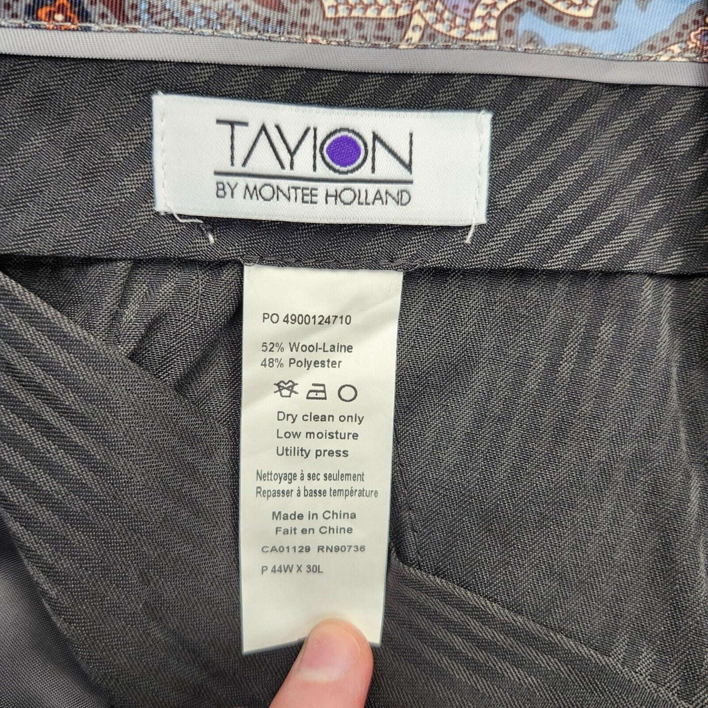 Tayion By Montee Holland Mens Classic-Fit Wool-Blend Dress Pants 44W x 30L Grey