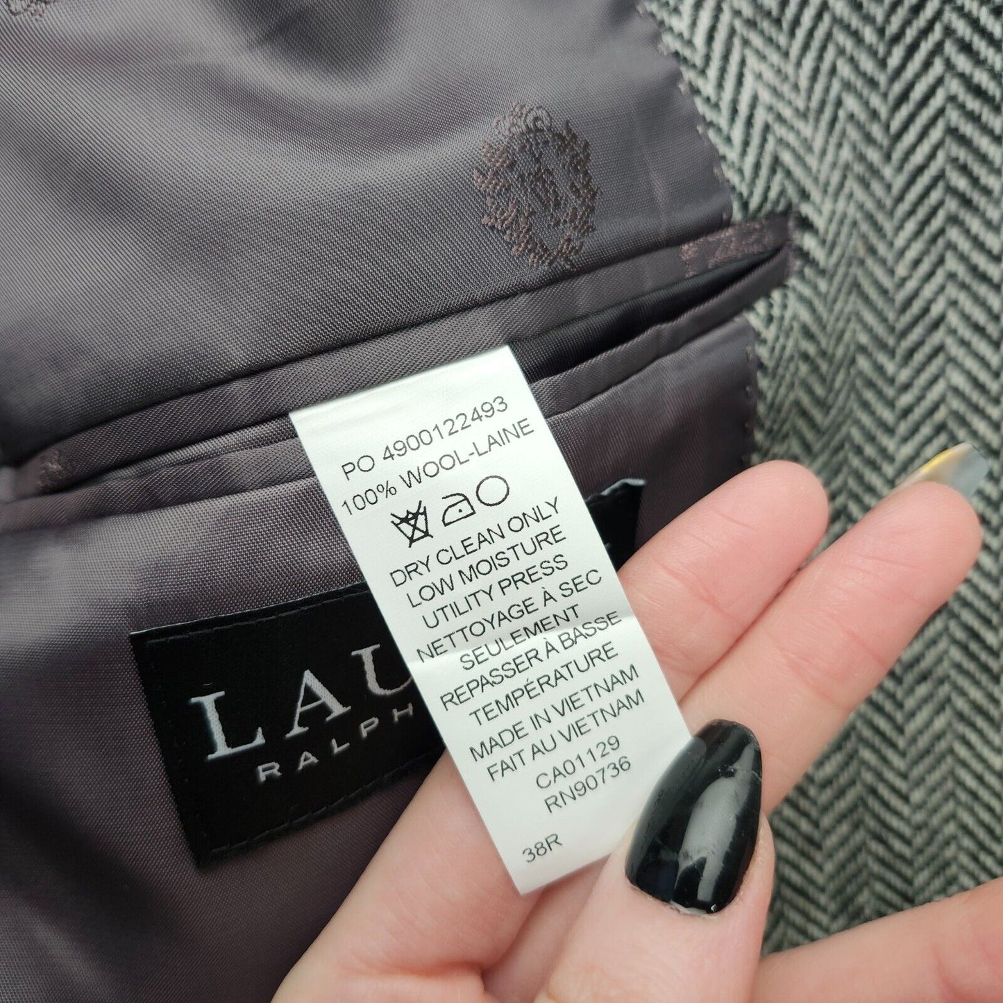 Lauren Ralph Lauren Classic-Fit Wool Suit Jacket Black/White Herringbone 38R NWT