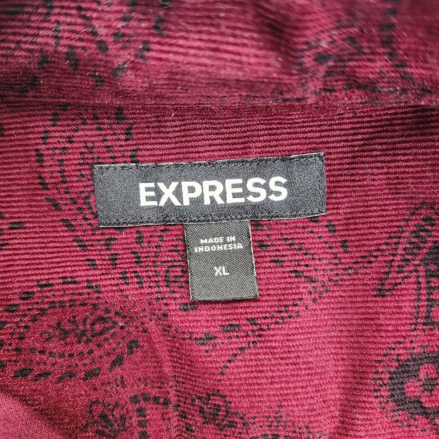 EXPRESS Men's Dress Shirt Long Sleeve button down Floral Burgundy Size XL