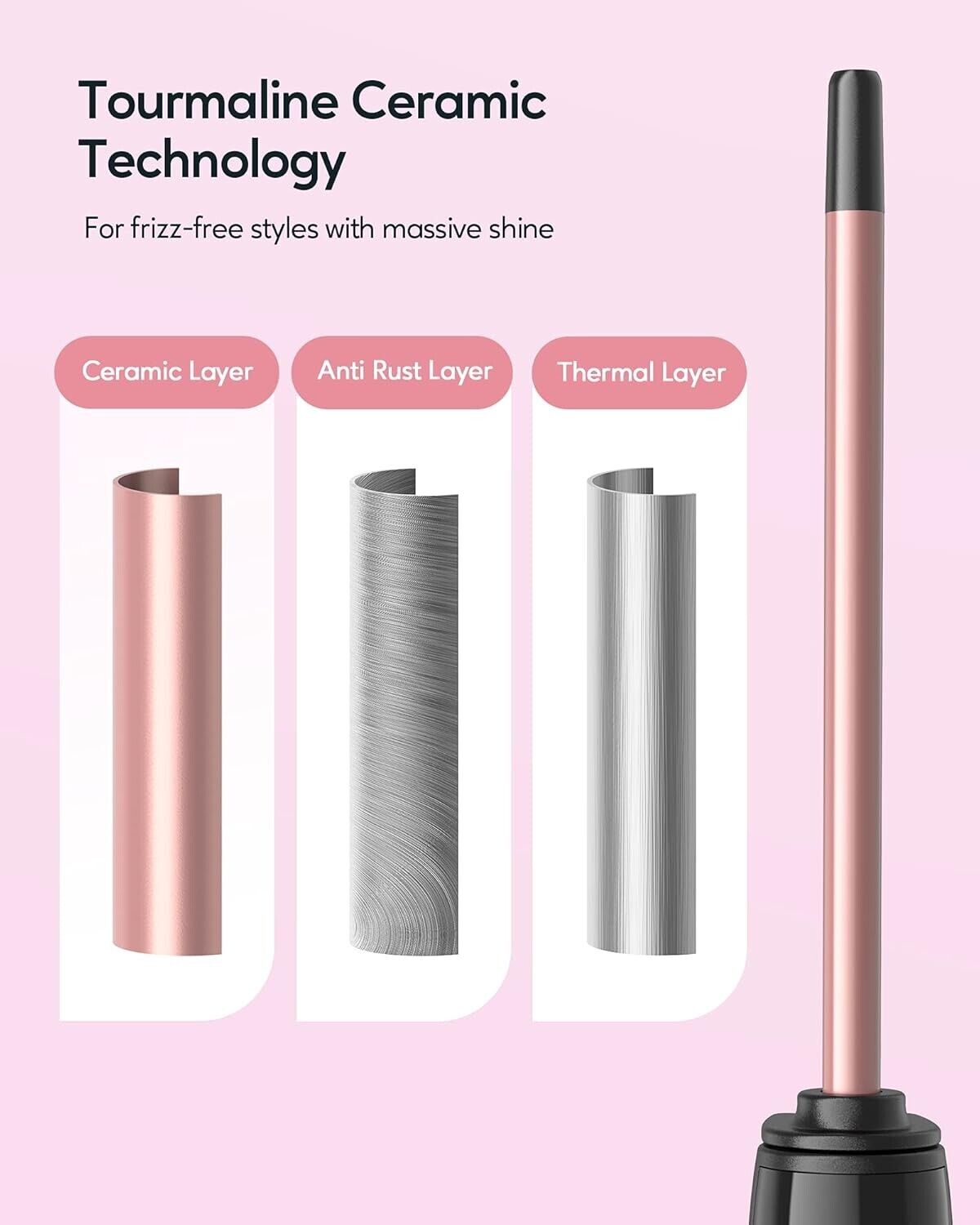 Wavytalk 3/8" Ceramic Small Curling Iron Wand Rose Gold