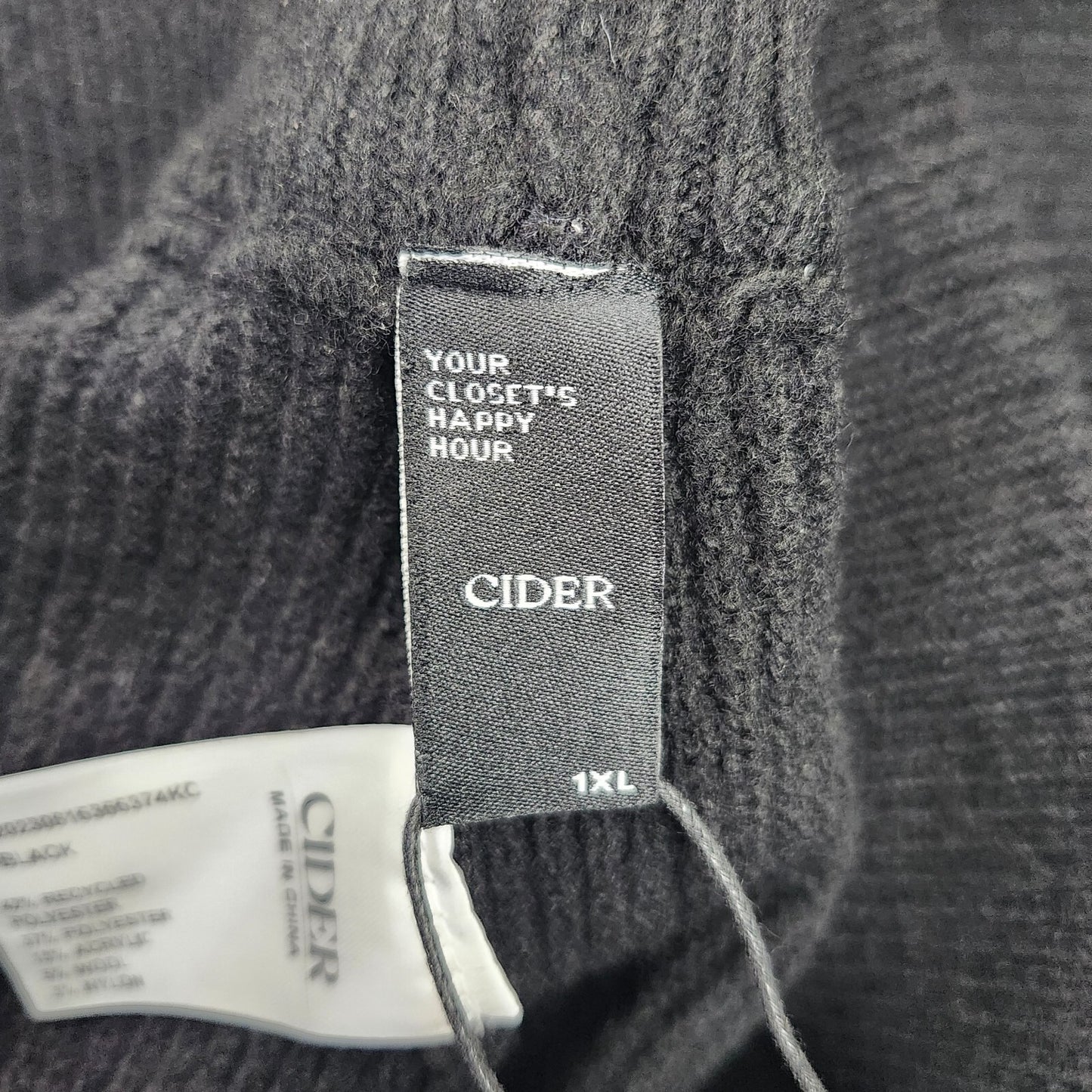 CIDER Cider Womens Black Size XL Wide Leg High Rise Knit Pants