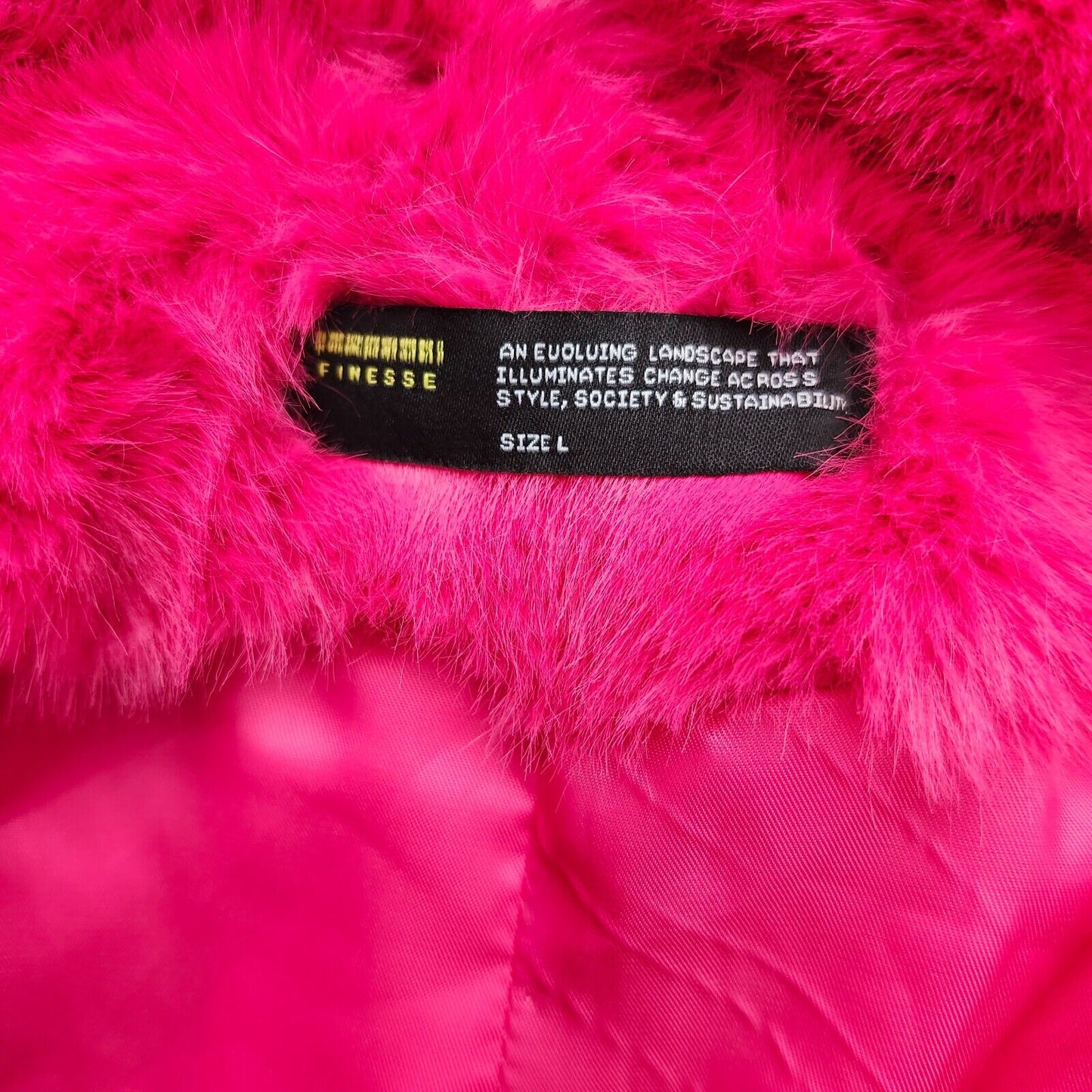FINESSE Womens Dorinne Hot Pink Vegan Fur Knee Length Coat Large