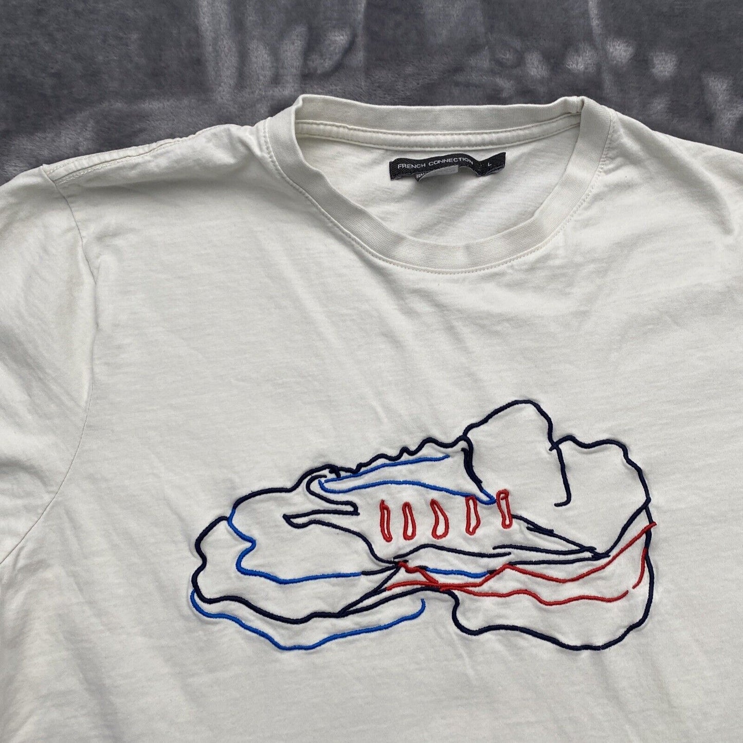 FRENCH CONNECTION T-Shirt Men Sneaker Embroidered Stitch HipHop Tee Large