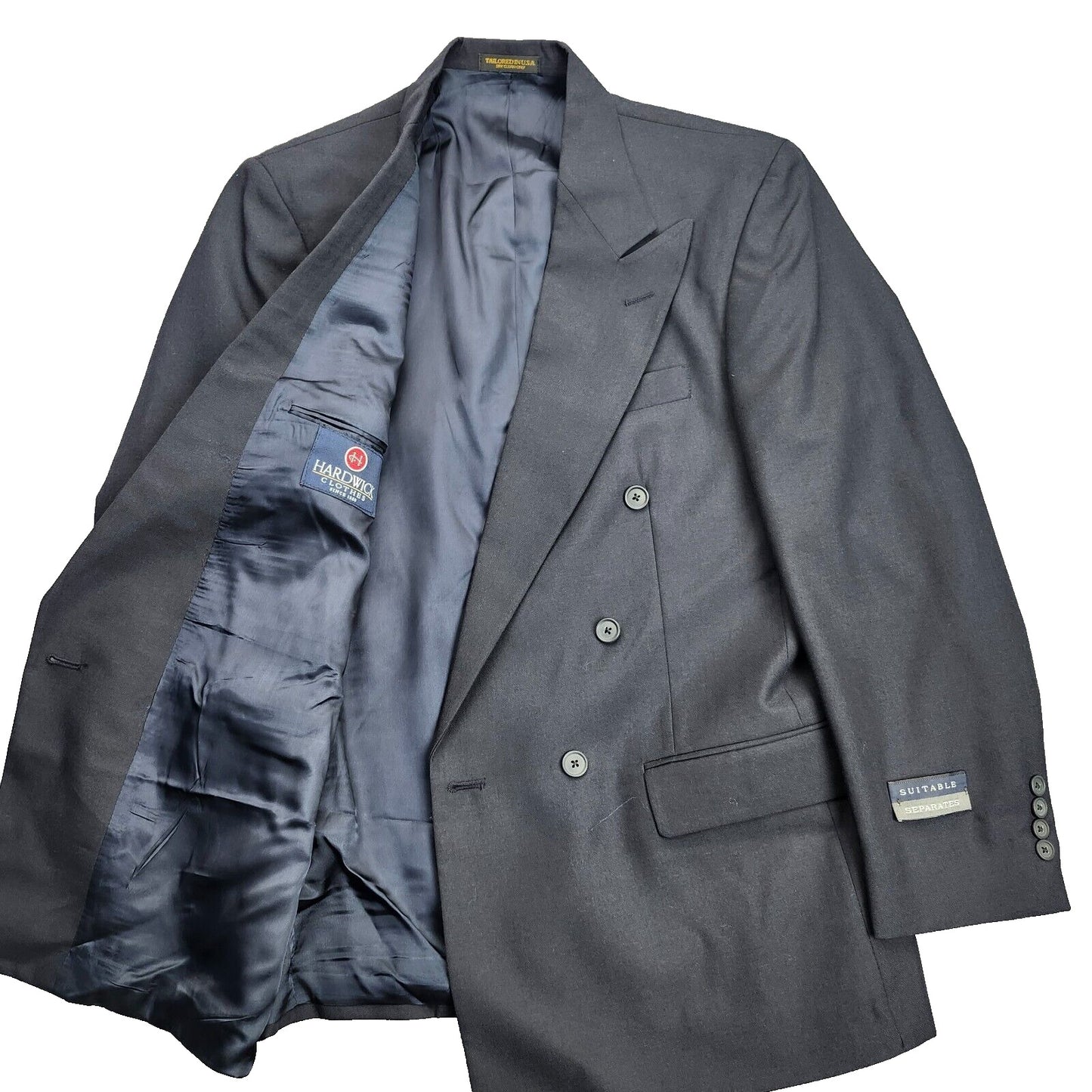 NWT Hardwick Clothes Men's Suit Jacket Black 38 Reg Peak Lapel Double Breasted