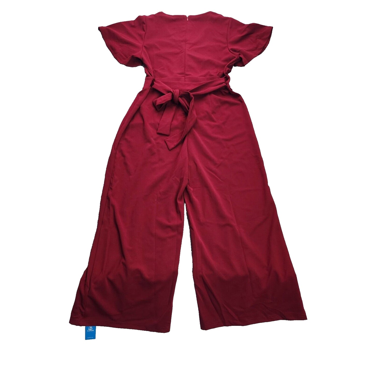 CUPSHE Women's V-Neck Wide Leg Jumpsuit Burgundy X-Large