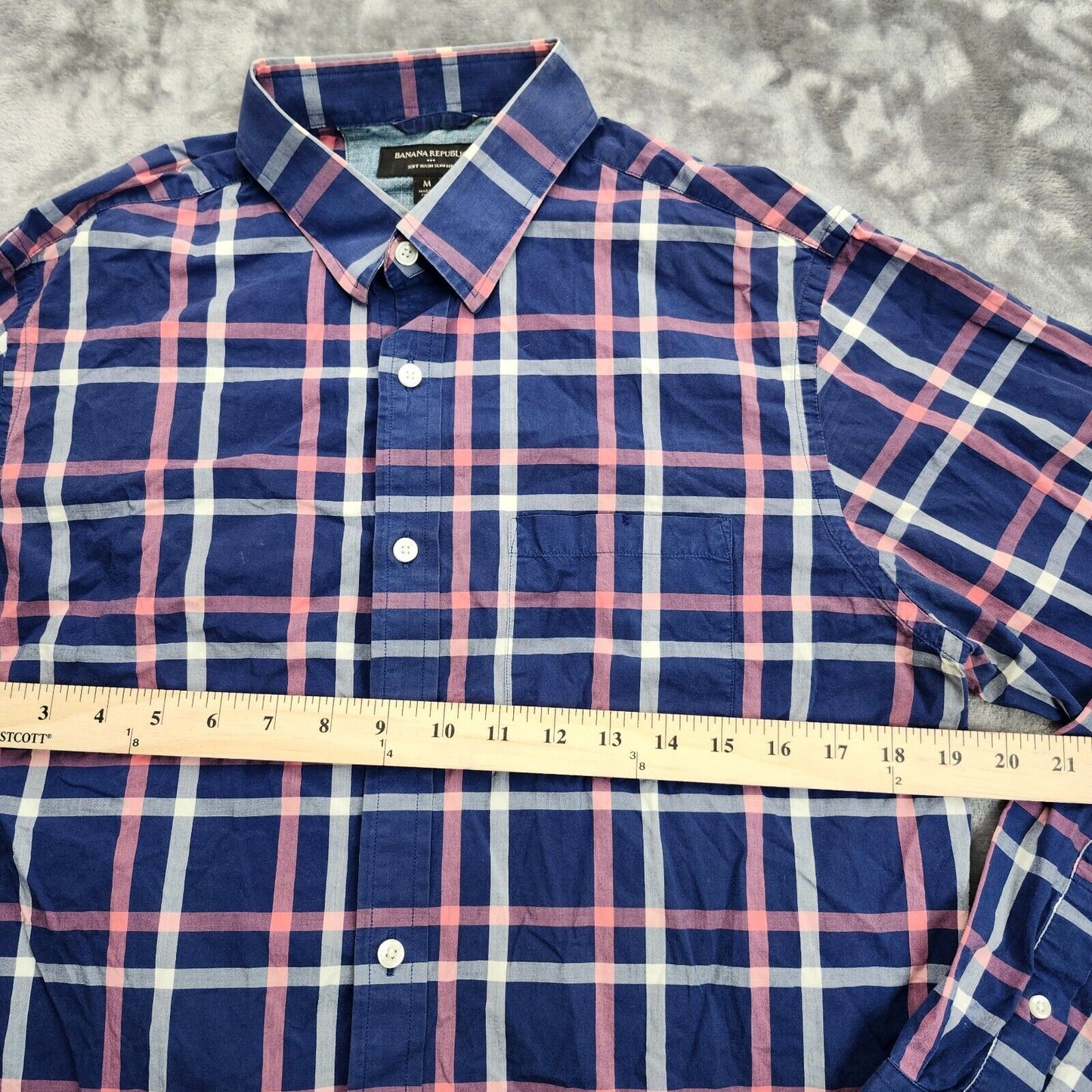 BANANA REPUBLIC SOFT WASH SLIM FIT Button Down Shirt Mens Plaid Medium